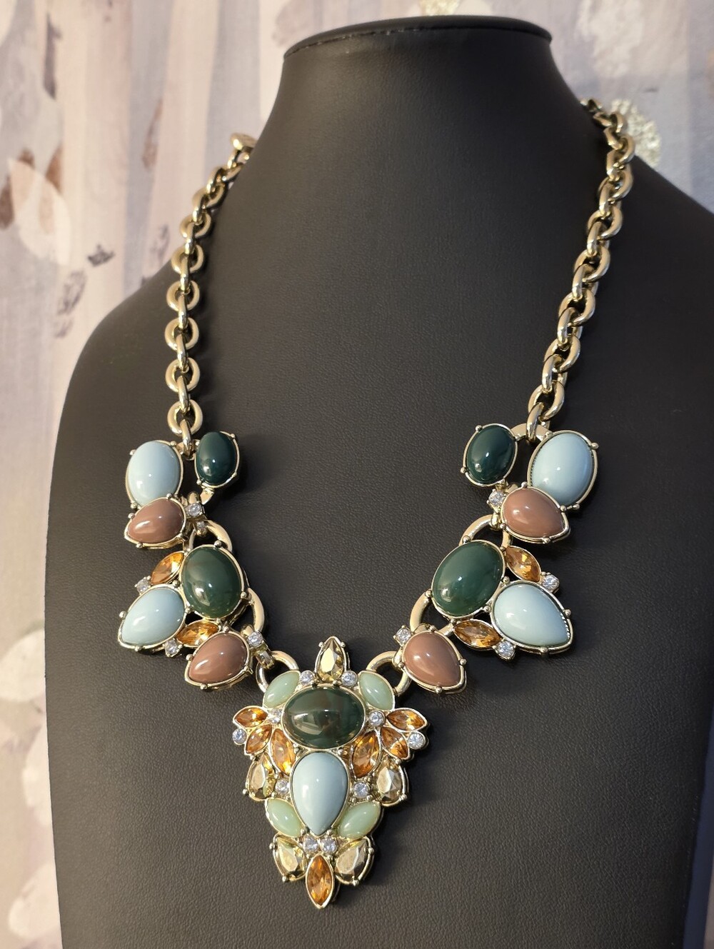 LEE By Lee Angel For Neiman Marcus Cabochon And Crystal 14k Gold Plated Necklace - Picture 1 of 16